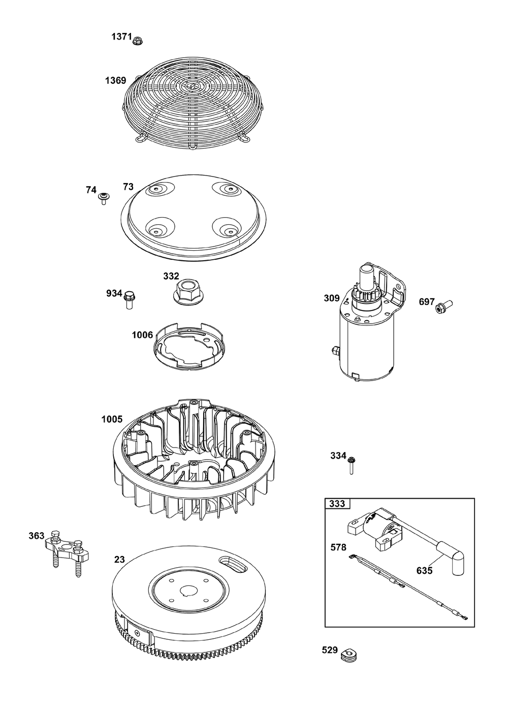 Flywheel, Ignition, And Starter Group Diagram and Parts List for 385777-0011-G1 200000 - 399999 Briggs and Stratton Engine